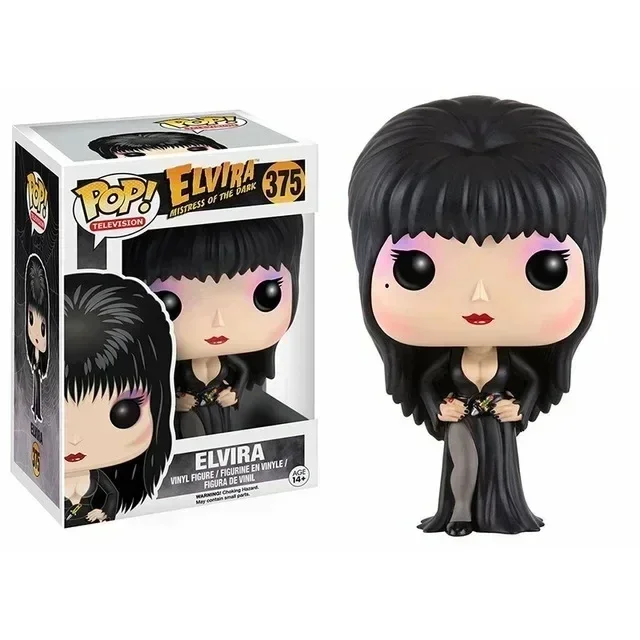 Funko Pop Elvira Señora del Oscuro 375 #   Figura de vinilo Elvira, colección de PVC de 10cm, modelo de muñeca, juguetes para niños, regalo de cumpleaños