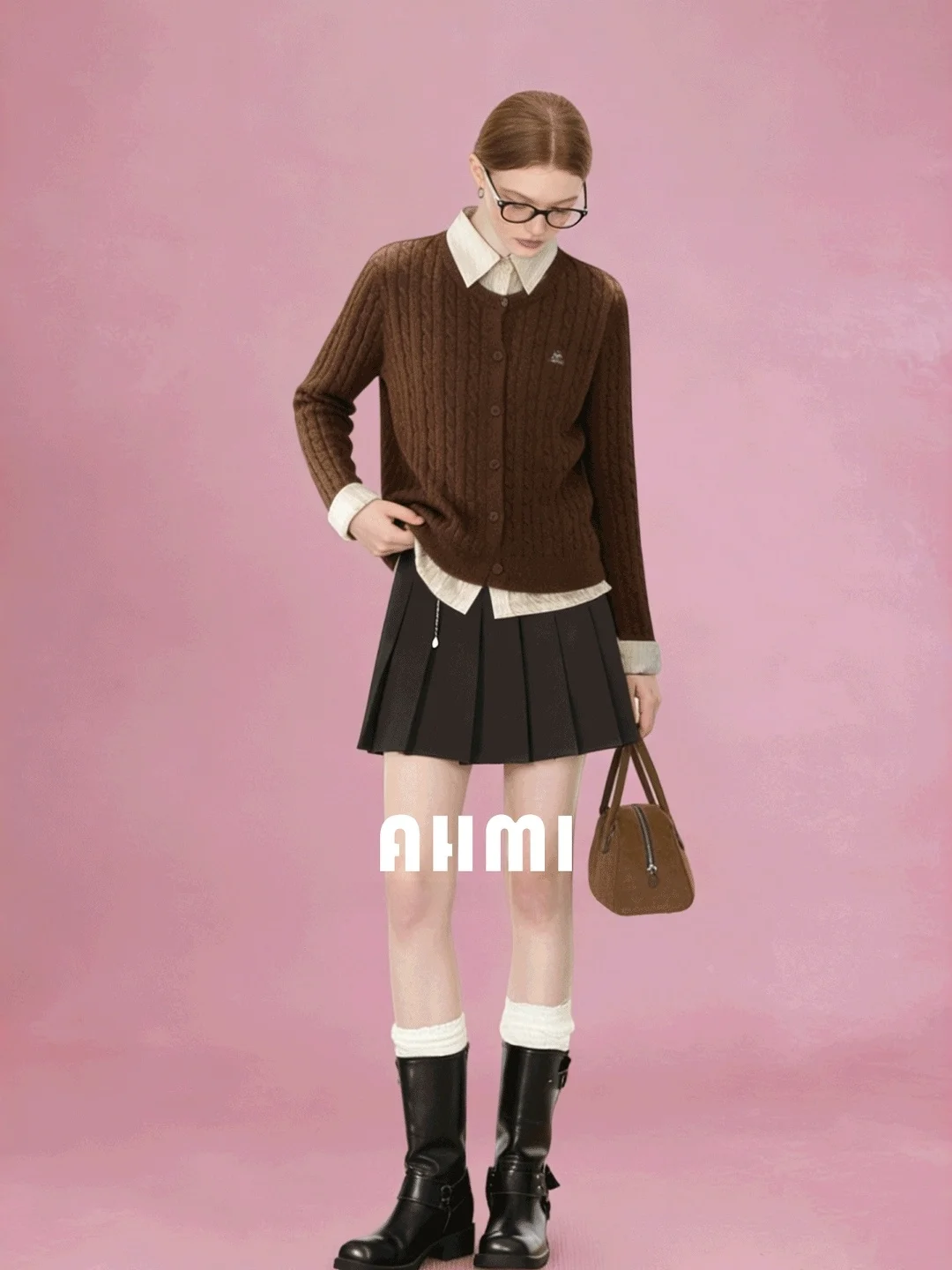 

Вязаная кофта AHMI Color Blo в винтажном стиле преппи с длинными рукавами, теплая, для девочек, весна-осень-зима, повседневная модная одежда