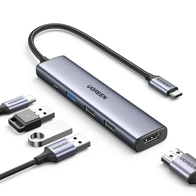 UGREEN USB HUB 5 en 1 tipo C a 4K HDMI PD100W USB3.0 HUB adaptador multipuerto para portátil MacBook iPad Pro Samsung Dell HP Lenovo