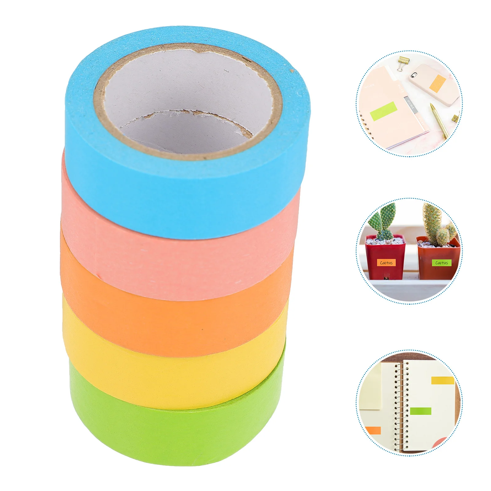 

5 Rolls Colorful Washi Tape Decorative Stickers Smooth Surface Writable Adhesive for Scrapbook Journal Diary Craft Decoration