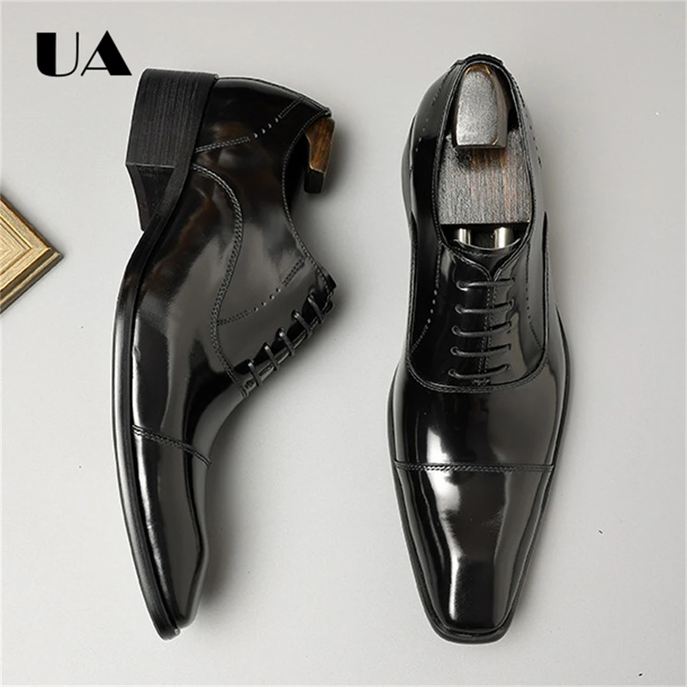 Men's Brown Patent Leather Dress Shoes, Pointed-Toe Oxfords with Glossy Finish, Lace-Up Design & Formal Style – Ideal for Weddi