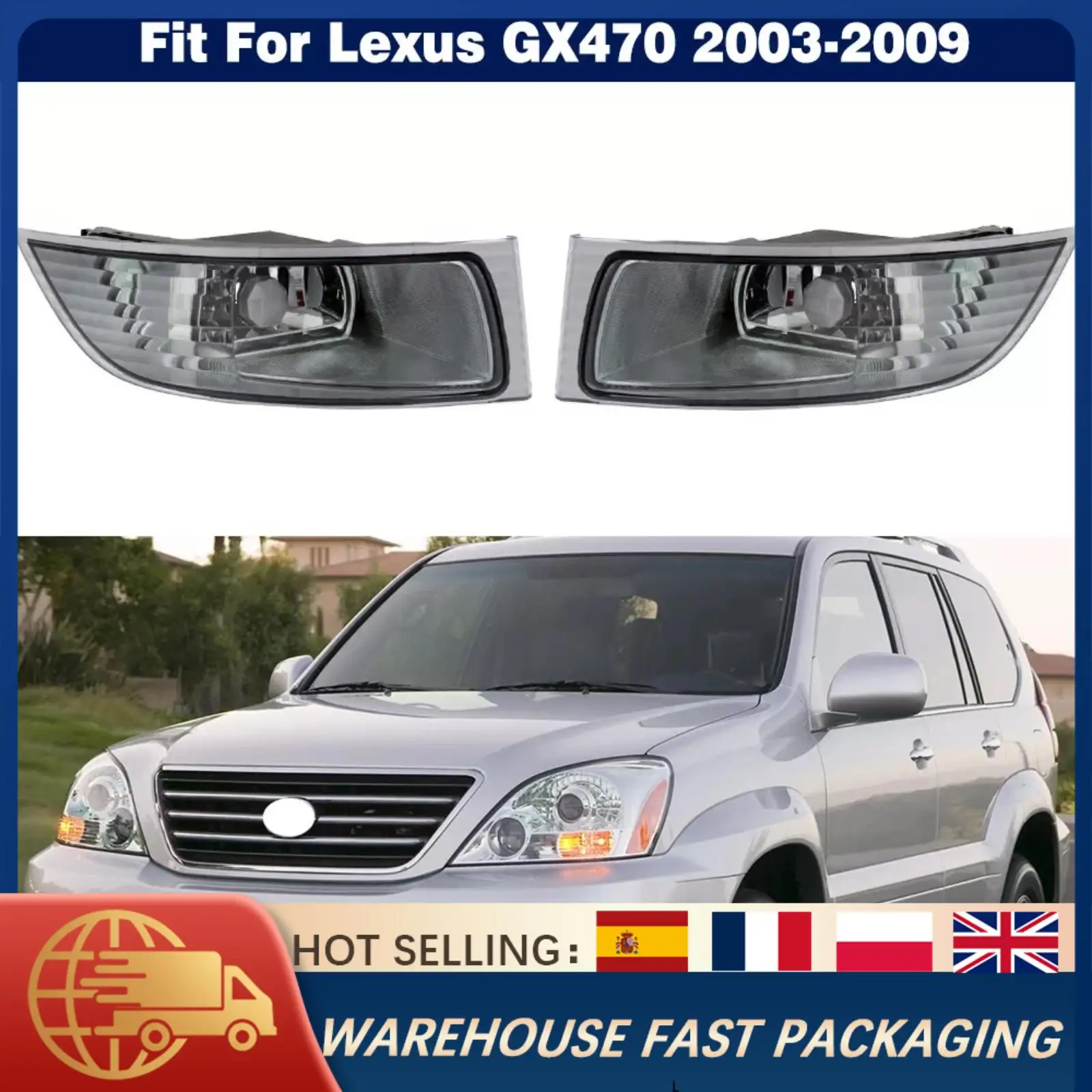 

2PCS Front Bumper Fog Light Lamp Clear Lens For Lexus GX470 2003-2009 Driving Foglamp Assembly Replacement Auto Lighting Parts