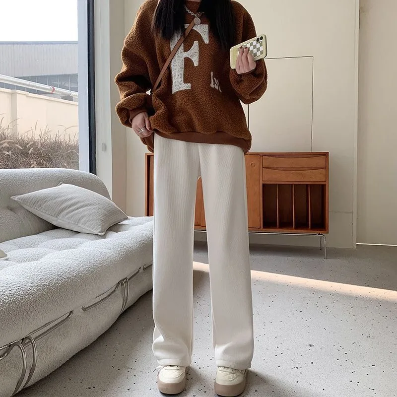 

Толстые бархатные вельветовые брюки для женщин на осень и зиму, вертикальные прямые брюки, универсальные однотонные широкие брюки