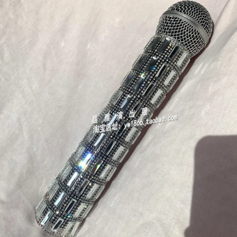 Sparkling Diamond Customized Nightclub Bar Stage Microphone Set, Wedding KTV Microphone Decoration, Handheld Red