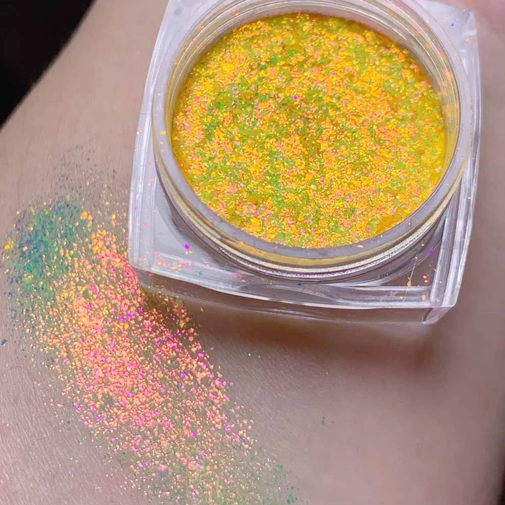8 Colors Multichrome Chameleon Diamond Nail Glitter Powder Ultra-Fine Dust Aurora Opal Eye Shadow Nail Pigment with Sponge Brush
