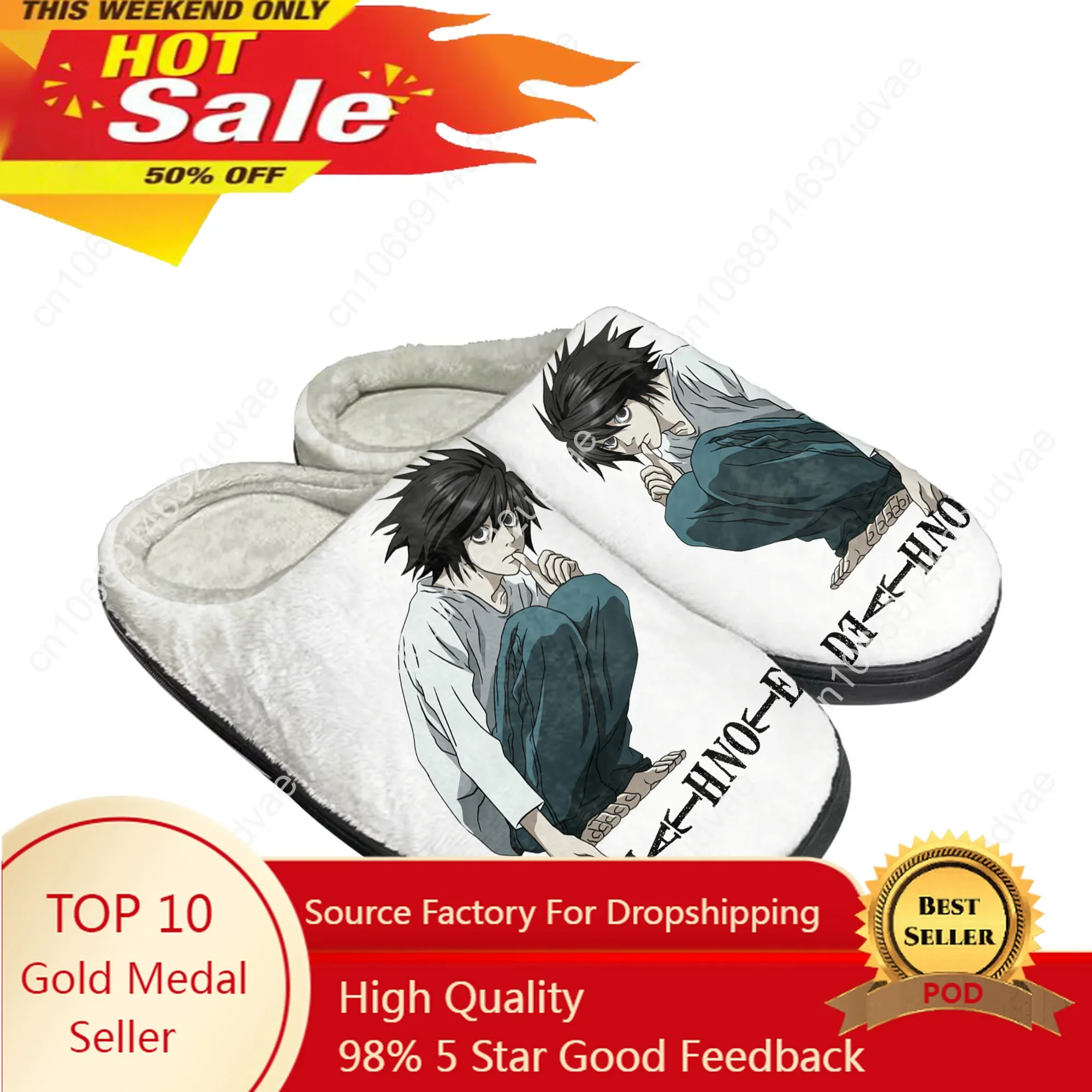 Anime Death Note Yagami Lawliet L Home Cotton Custom Slippers Mens Womens Sandals Plush Casual Keep Warm Shoes Thermal Slipper