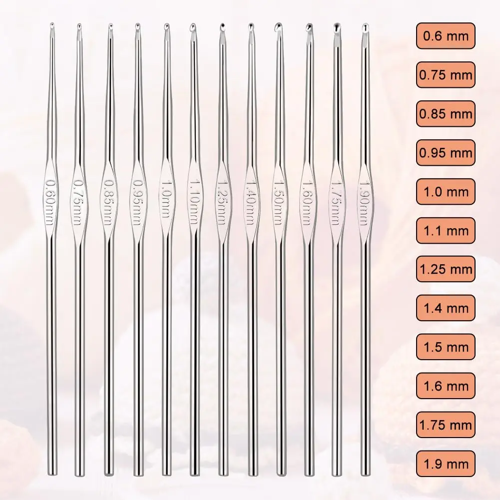 12 قطعة 0.6-1.9 مللي متر الكروشيه السنانير مجموعة صغيرة الحجم إبرة كروشيه الفولاذ المقاوم للصدأ الكروشيه الإبر ل الكروشيه الغزل النسيج أداة #3