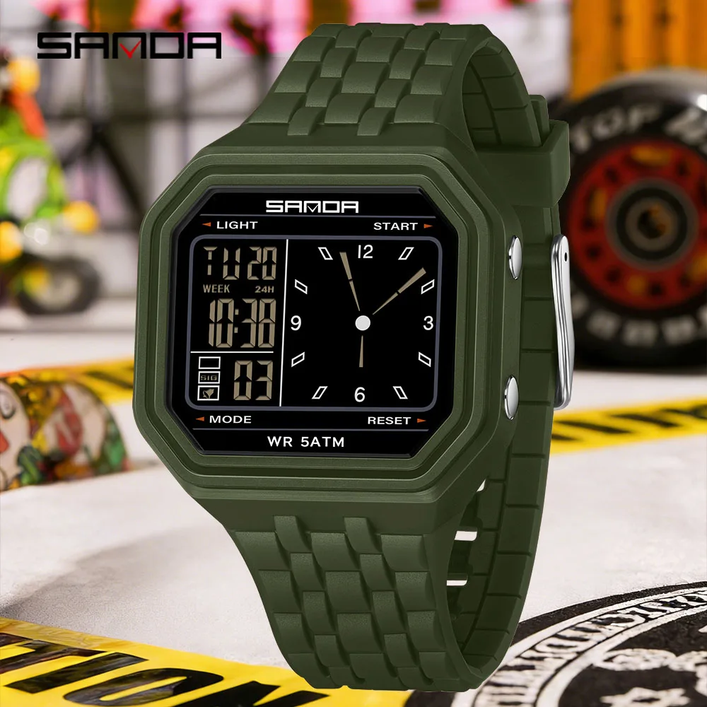 

SANDA 6367 Business Electronic Watch Men's 50m Waterproof Night Light Multifunctional Student Trend Dual Screen Sports Watch