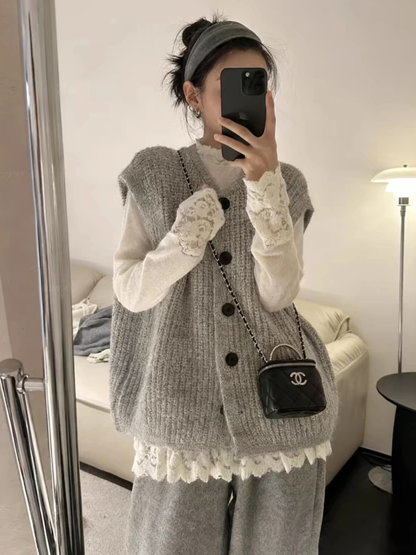 

Женский вязаный жилет-топ в корейском стиле, свободный свитер для повседневной носки, теплый, больших размеров, для полных женщин, для многослойных образов