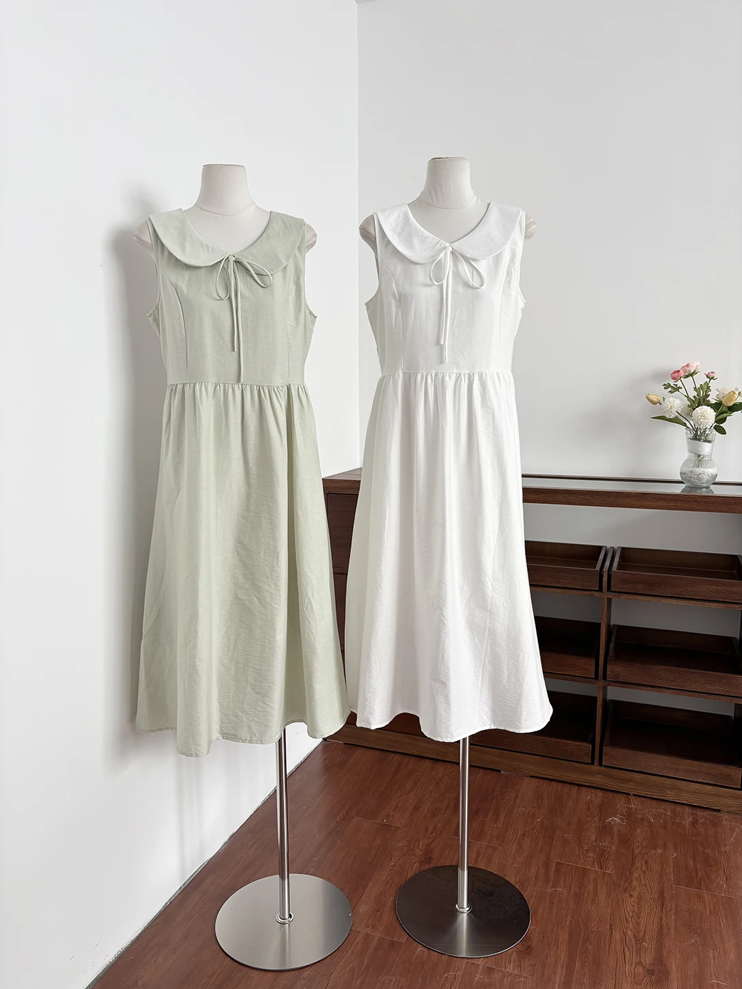 

Summer Gentle Wind Doll Collar Sleeveless Dress Women's Commute Knot Belted A-Line Vest Skirt City Commuting