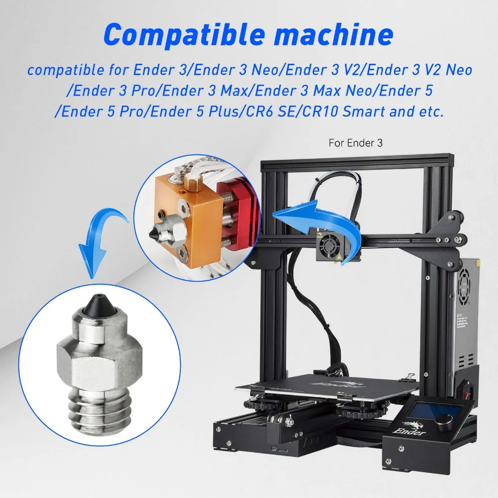 MK8 깍지 CHT 바이메탈 3 홀 경화 강철 고유량 Extrusora 프린트 헤드, Ender 3 v2 Ender 5 CR6 SE CR10 3D 프린터용