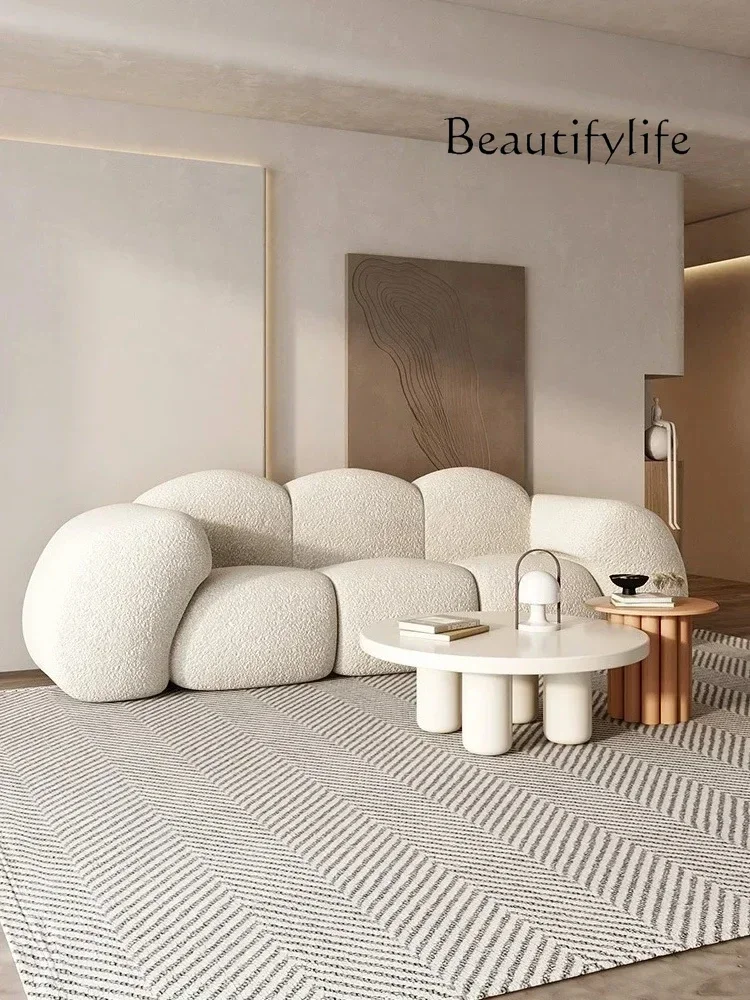 I Y Cream Wind Living Room Straight Row Double Triple Sofa Creative Lamb Wool Sofa Combination