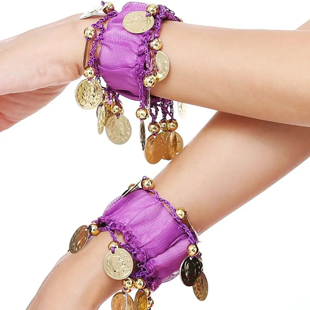 Elegant Chiffon Belly Dance Cuffs Bracelets Suspended Coins Beaded Plating Adjustable Children