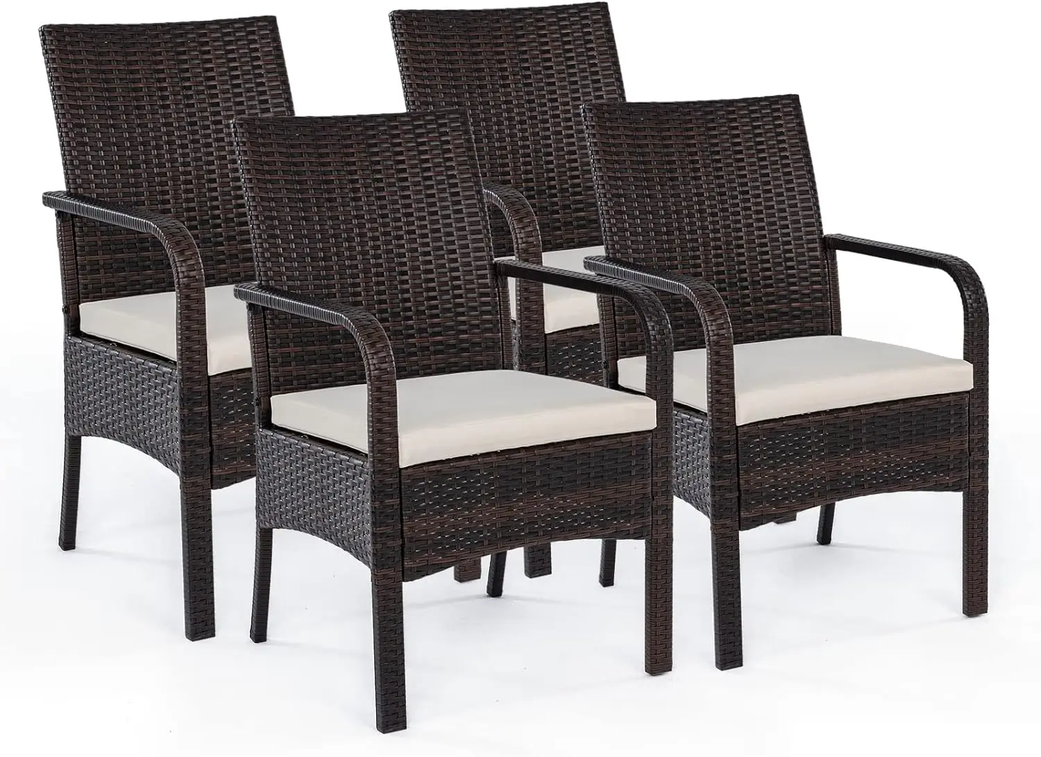 Lithe Upgraded 2000Hours UV Wicker Outdoor Dining Chairs Set of 4, 400Ibs Capacity Patio Furniture Set,Powder Coated Steel Frame