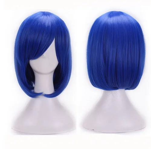 Vrouwen Kort Steil Haar Pruiken Vrouwen Synthetische 12 Inch Anime Cosplay Kostuum Feest Pruiken Donkerblauw