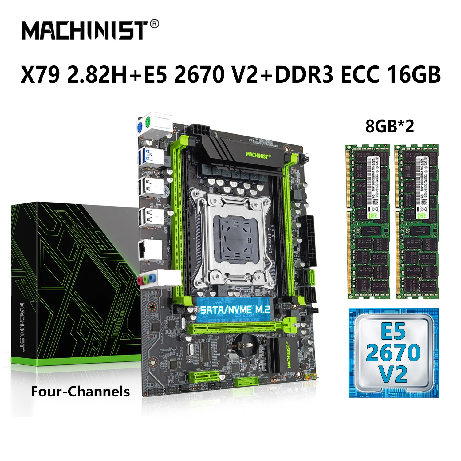 

MACHINIST X79 Motherboard LGA 2011 Kit With Xeon E5 2670 V2 Processor CPU 16GB=8G*2 DDR3 ECC RAM NVME M.2 Four Channels X79 282H