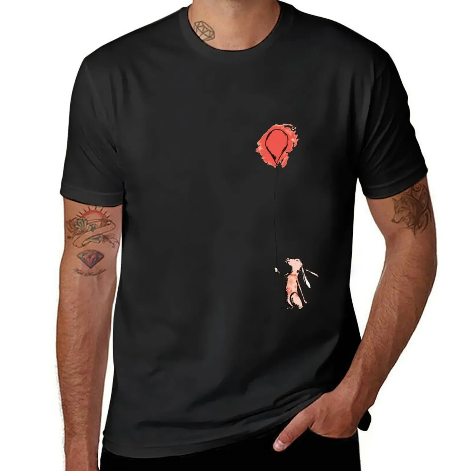 

Whimsical Balloon Bunny Rabbit Illustration Red T-Shirt graphic shirts t shirt men 100℅ cotton