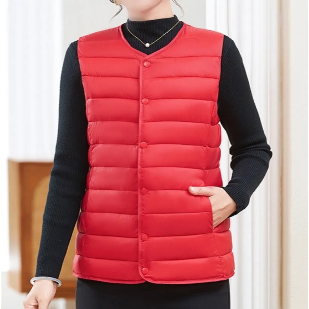 Round Collar Sleeveless Jacket Vest Plus Size Ladies Cardigan Khaki Solid Round Collar Jacket Solid Color Pattern