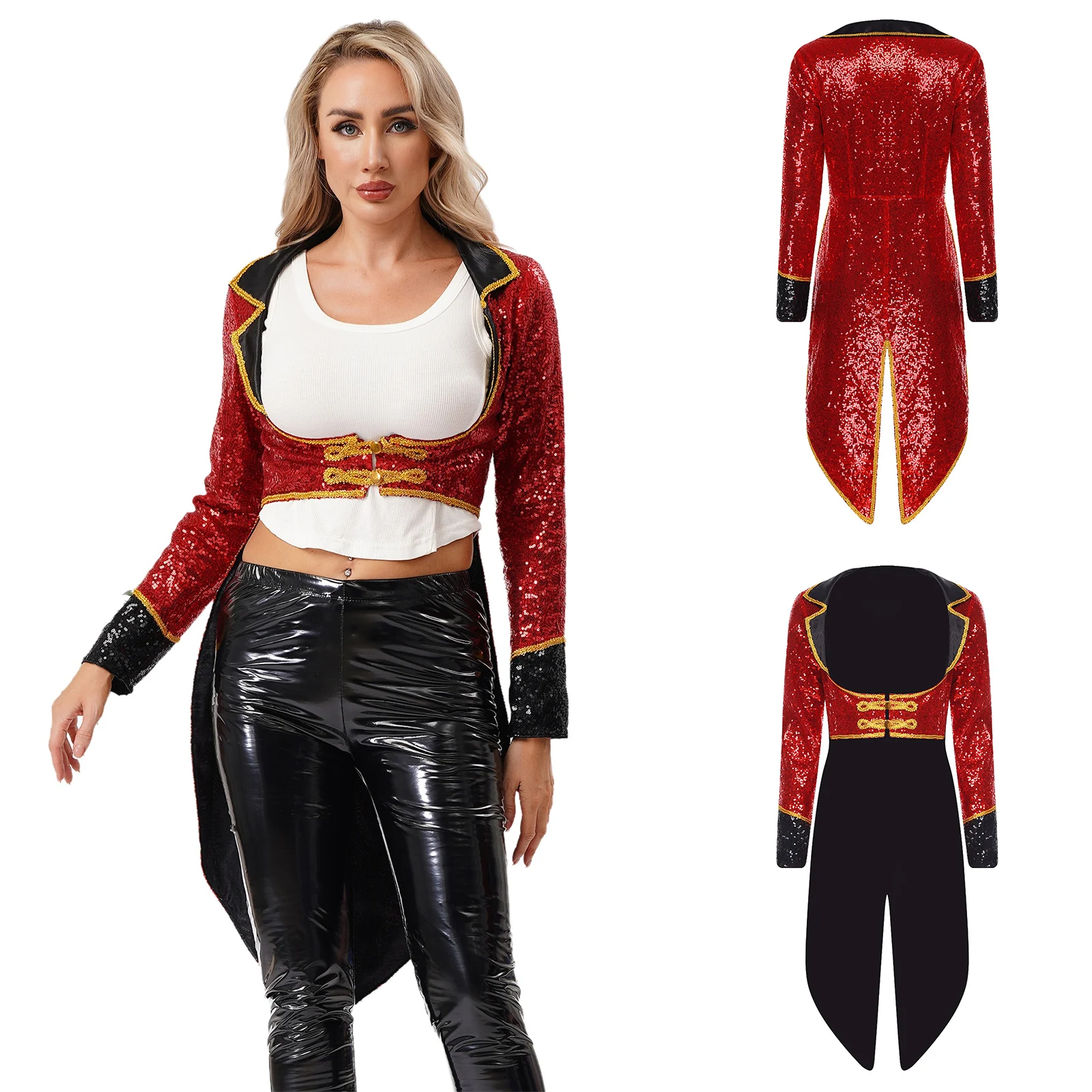 

Women Festival Ringmaster Circus Magician Performance Tailcoat Outwear Halloween Themed Parties Circus Magic Showing Jackets