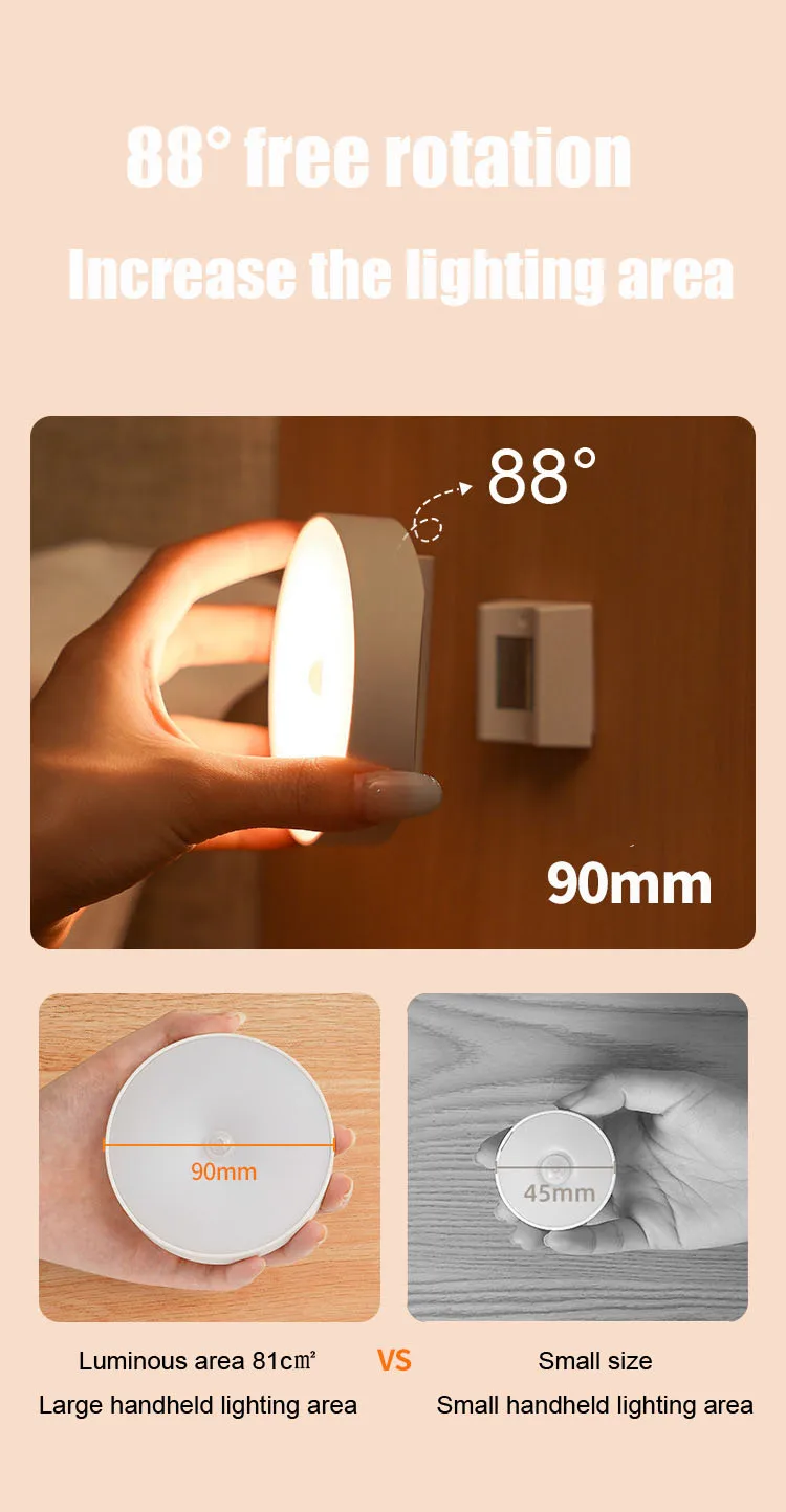 Night Lamp With Motion Sensor Night Light Rechargeable Portable Led 88° Rotating Magnetic For Kitchen Room Bedside Table