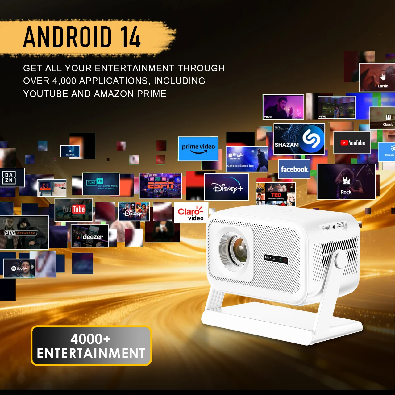FHD 1080P Auto Focus Projector Ultra Short Throw Wifi6 BT5.4 Smart Protectors With Auto Correction Portable Movie Outdoor MX10
