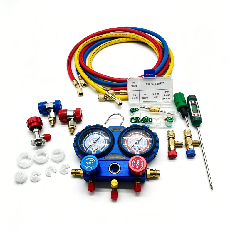 Refrigerant Manifold Meter Kit for Automotive Air Conditioning Charging of R410A, R22, R134a, R404A Refrigerants
