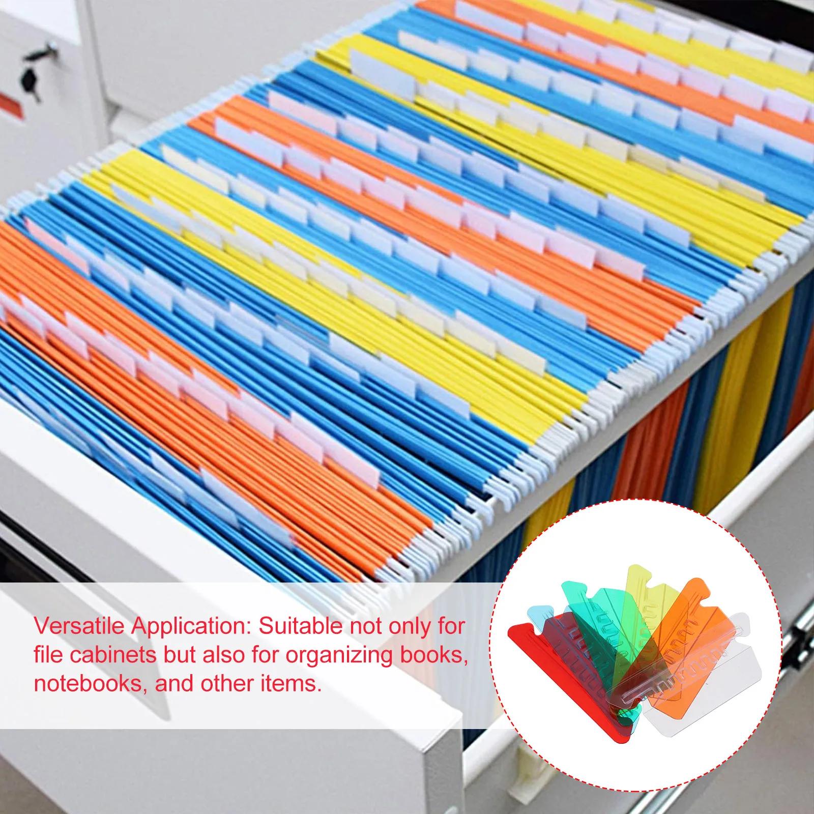 

1 комплект зажимов для этикеток из ПВХ, красочные прозрачные вкладки для папок с файлами, классификационная индексная вкладка, подвесные вкладки для папок, вставки для офиса