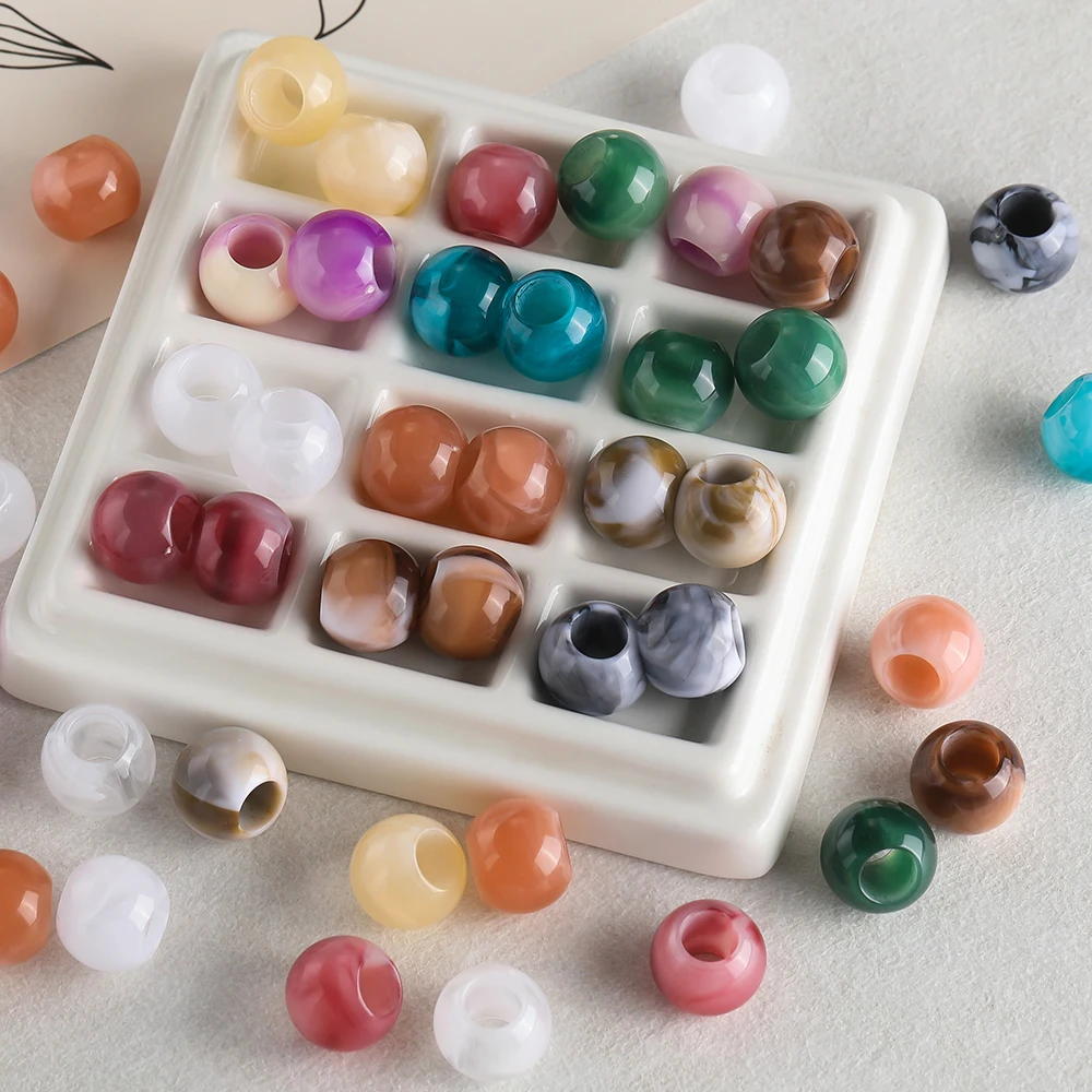 

10/30/50/100pcs Acrylic Round Large Hole Beads Two-color Spacer Beads for DIY Jewelry Making Necklace Bracelet Craft Accessories