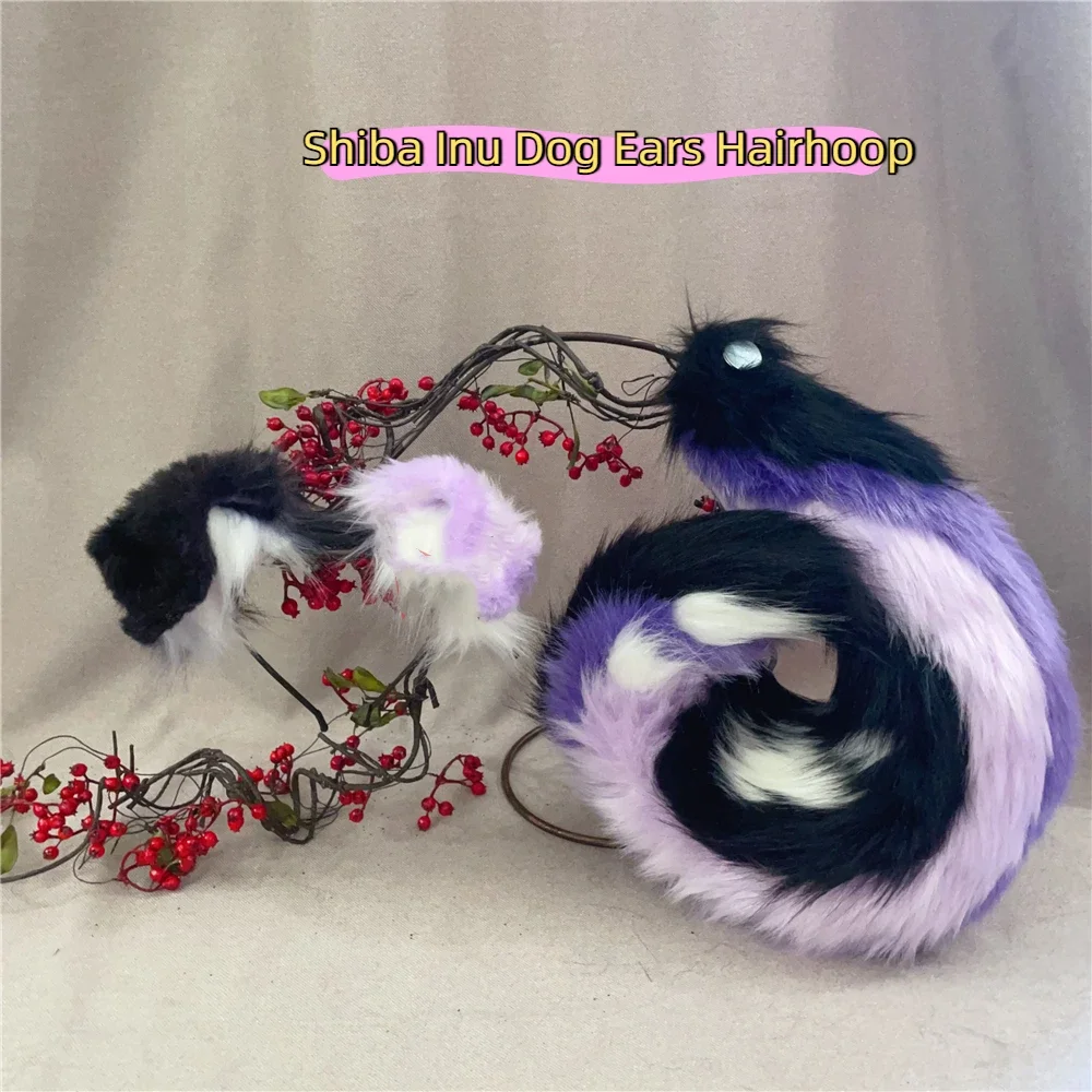

Customized Hand Made Pink Black Shiba Inu Dog Fold Ears Hairhoop Headwear Tail Tail-curling Halloween Christmas Cosplay Prop