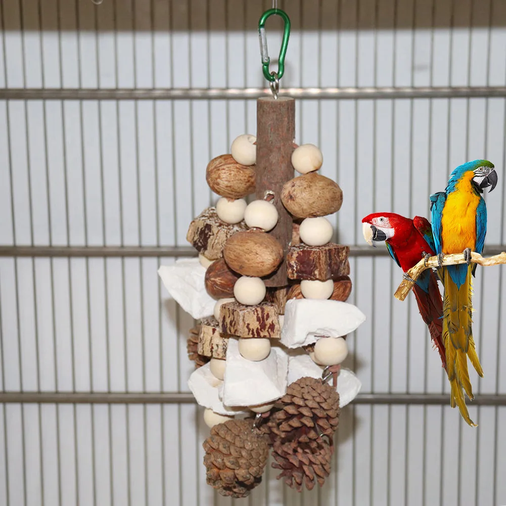 Juguetes para pájaros con piñones, huesos de sepia, madera de haya, nueces, dentición, juguete para masticar, periquitos, cacatúas, pájaros del amor