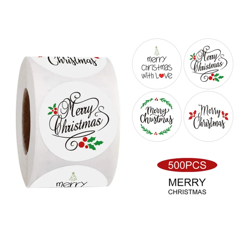 500pcs Merry Christmas Stickers Red Green X'mas 4 Styles Seal Labels for Child Gift Decor Small Shop Product Packaging Sticker