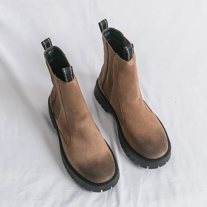Мужские ботильоны высокого качества, классические коричневые короткие ботинки без шнуровки для мужчин, удобные замшевые ботинки на платформе, мужские ботинки Botines Para Hombre