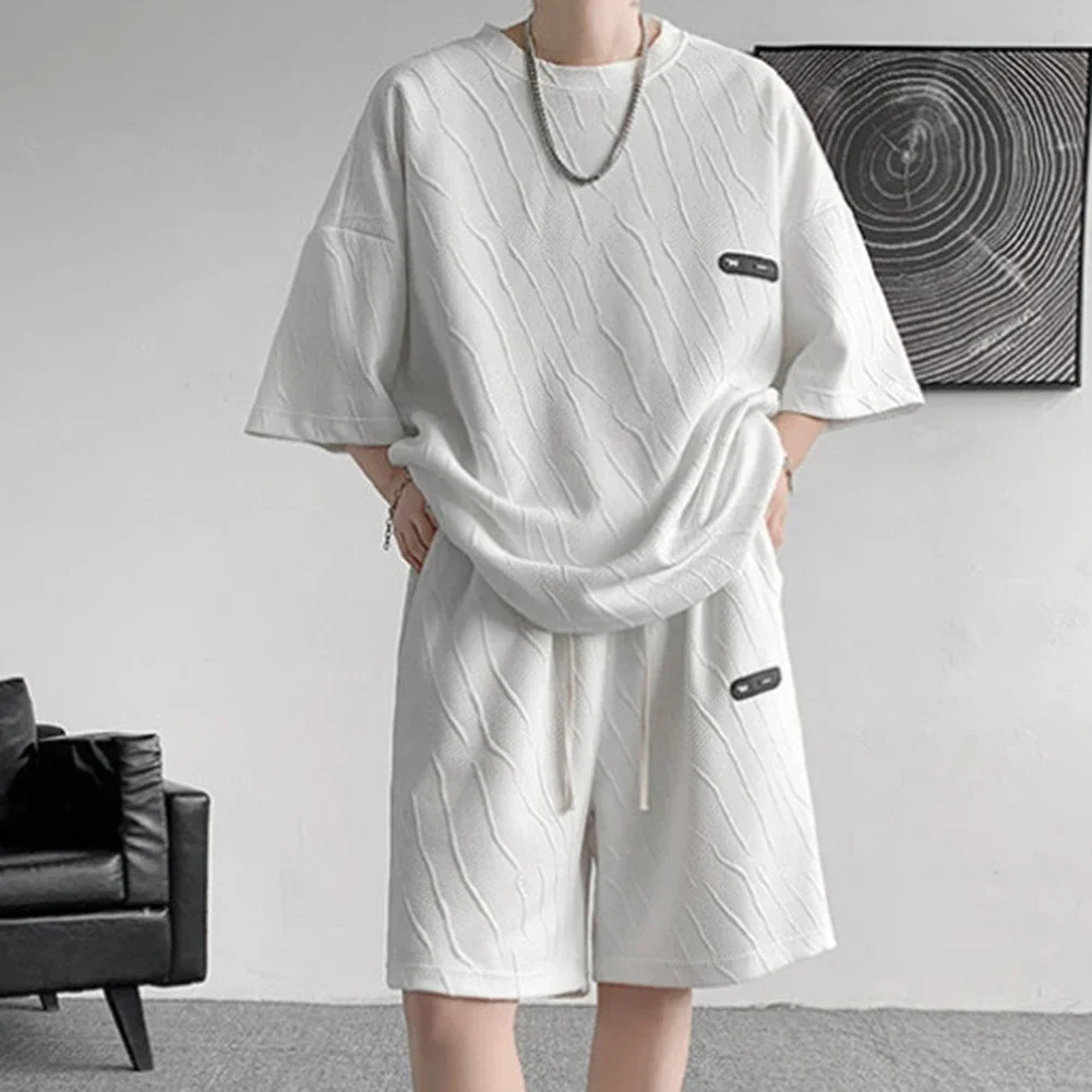 

Beach Wear Casual Summer Outing 4XL Mens Summer Suit Short Sleeve T-shirt And Shorts Sports Clothing Solid Color T-Shirt