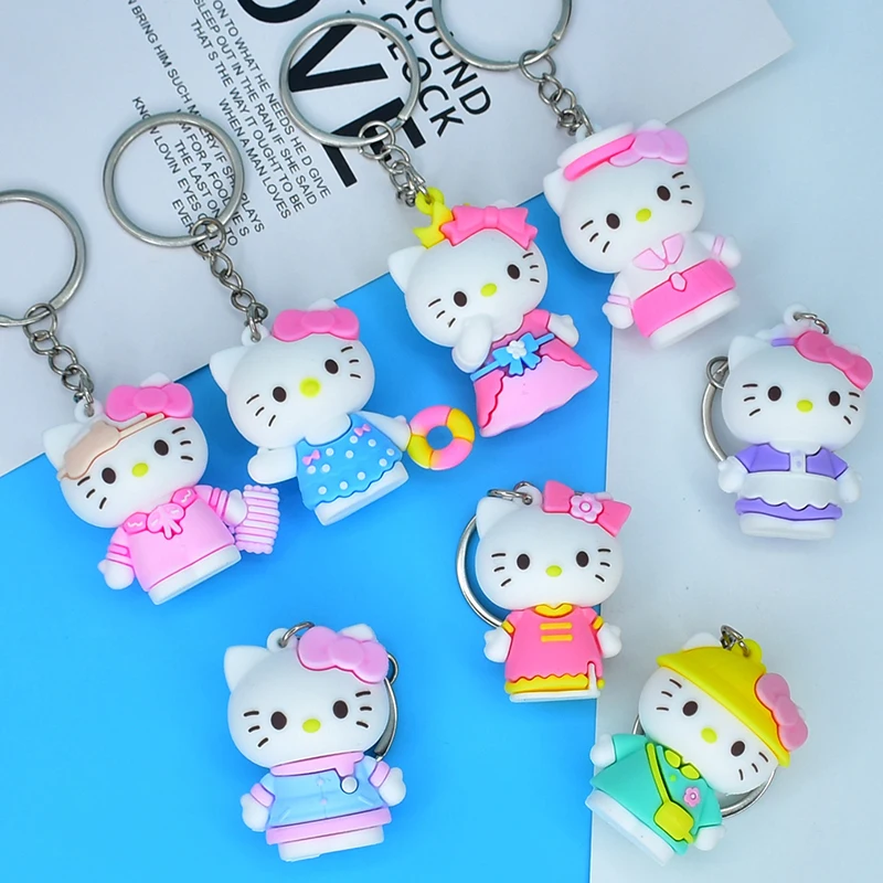 Bonito novo dos desenhos animados kt catdoll chaveiro olá kitty chave pingente dos desenhos animados bonecas figura de ação saco decorações pingente carro chaveiro