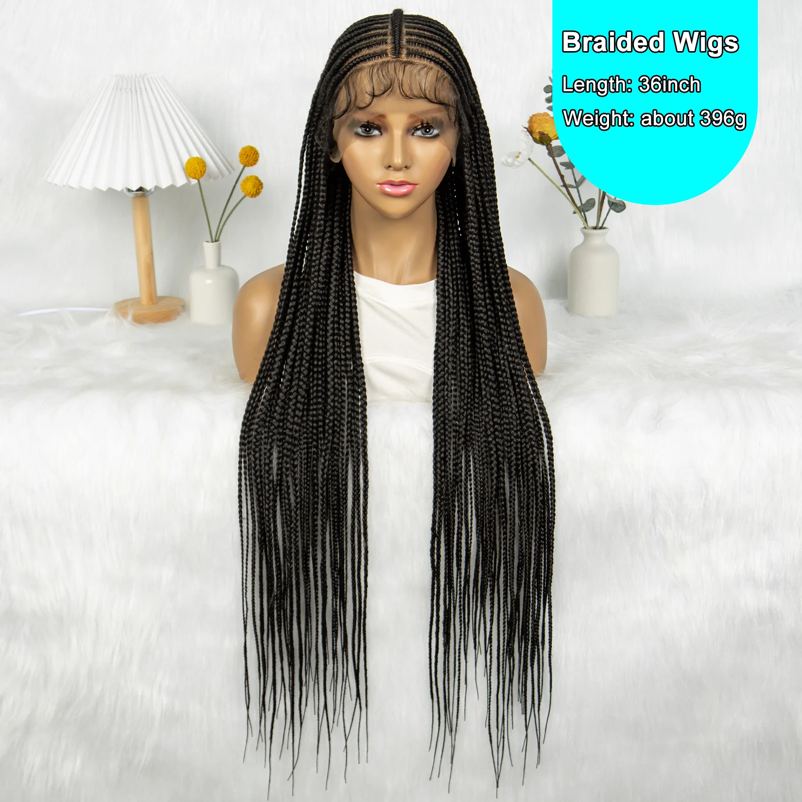 KIMA 36 inch Cornrow Braided Wigs Synthetic Tribal Transparent Full Lace Wig Box Braids With Baby Hair for  Black Women