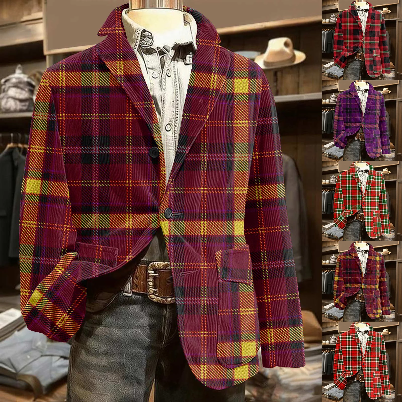 Men'S Plaid Casual Jackets Suits Autumn And Winter Cardigans Warm Coats Printed Corduroy Tops Comfortable And Versatile Styles