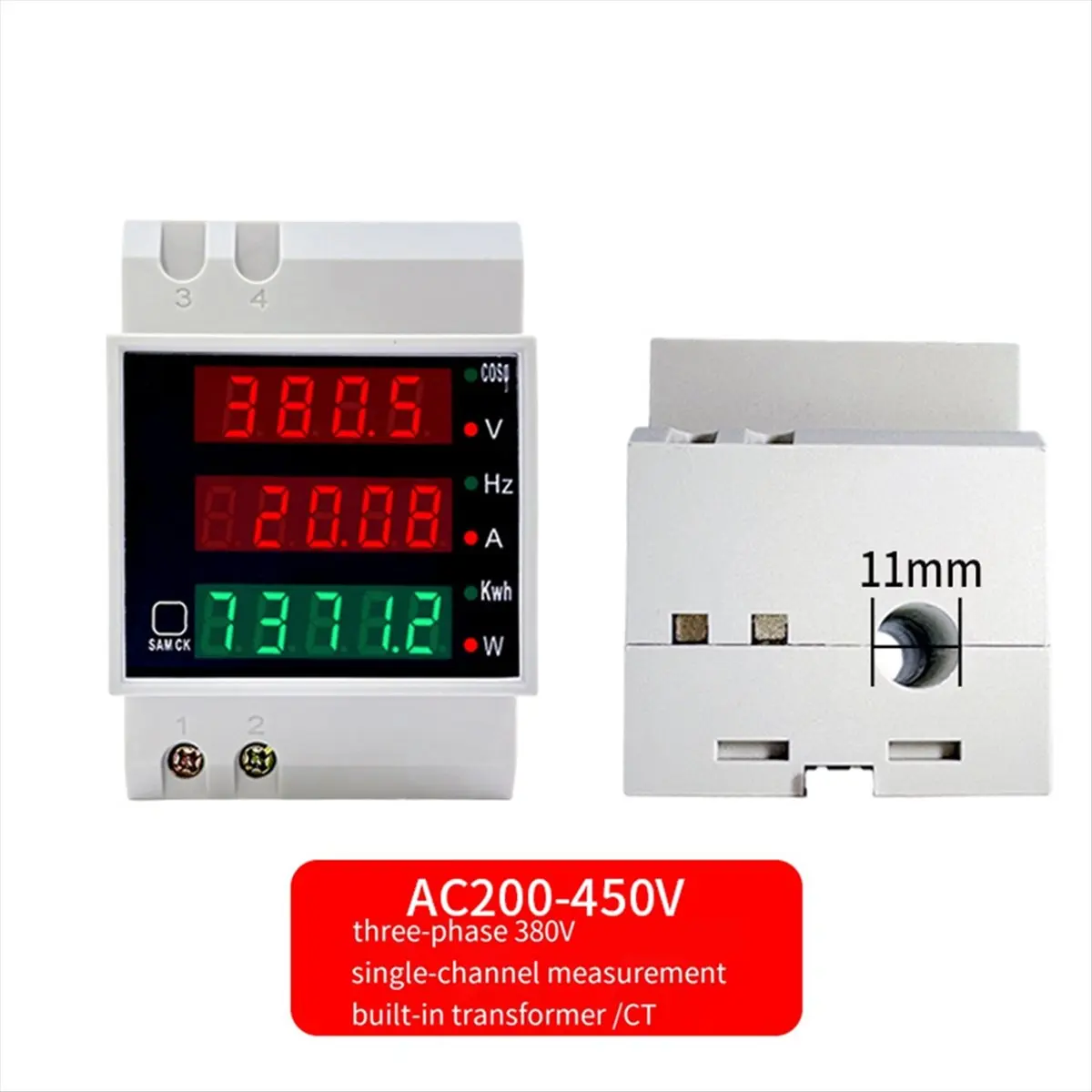 

D52-2058 Wattmeter Din Rail Volt Current Meter Power Factor Digital Meter AC80-300V Multi-Function Kwh Hz Meter 0-100A,A
