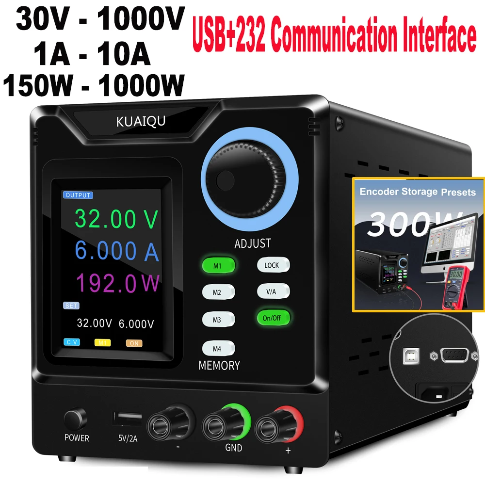 1000V-30V Adjustable DC Power Supply RS-232 USB Software Port Lab Stabilizer Source 4 Set Storage Memory 30V 10A  Regulator