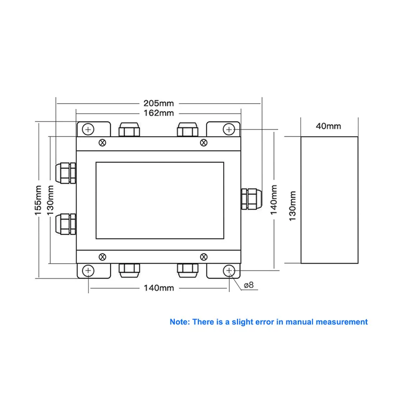 The junction box is made of stainless steel plastic and is specifically designed for measuring force and weight sensors