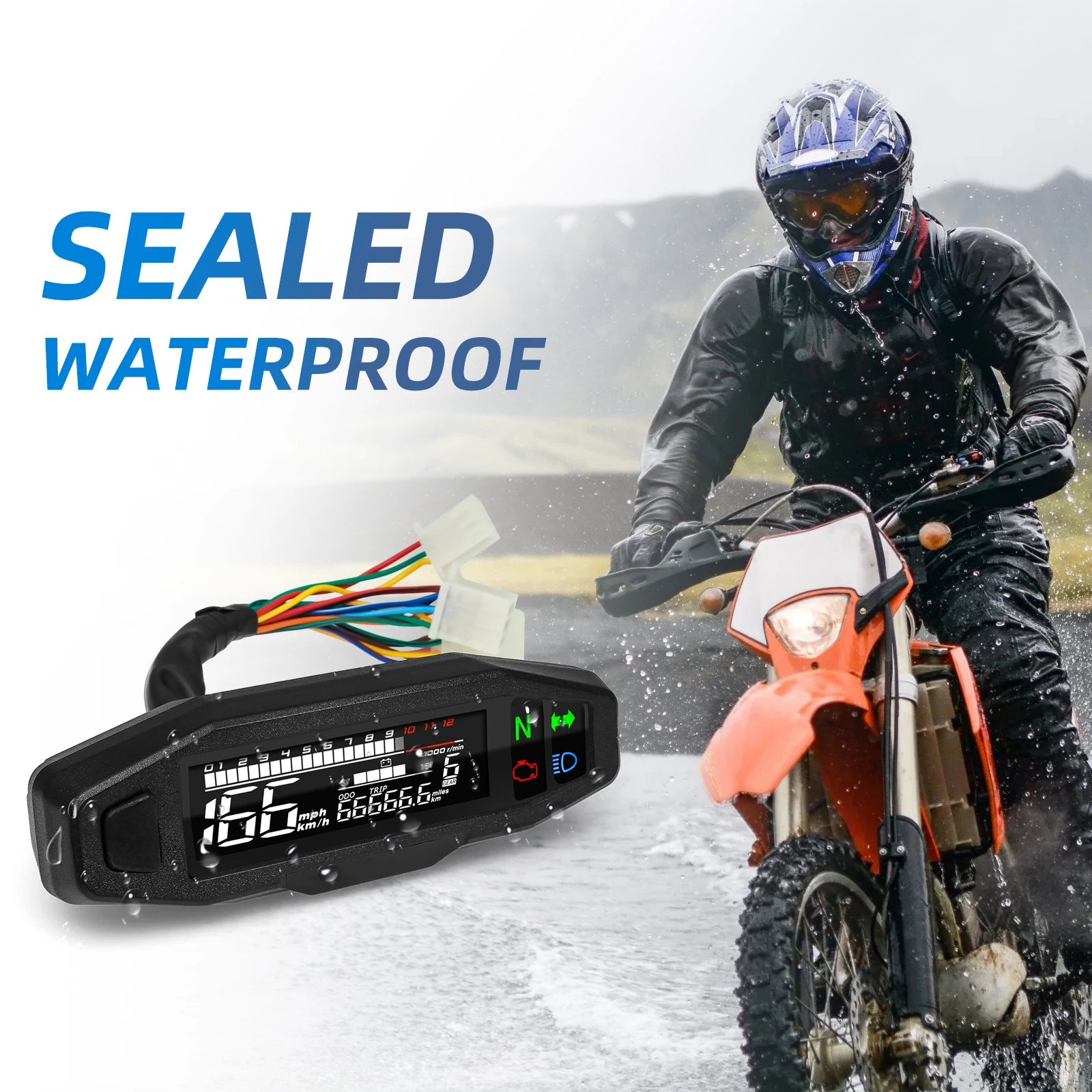 Universal Digital Motorcycle Speedometer Oil Gauge Tacho Odometer Instrument Cluster Turn Signal Light Indicator with Sensor Set