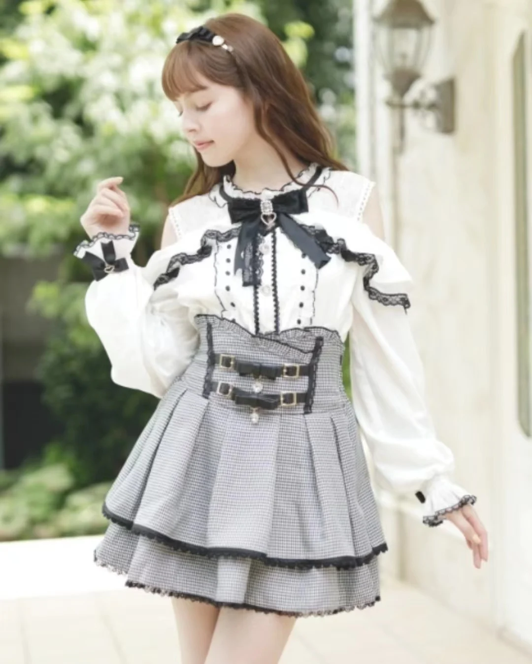 Autumn 2023 Japanese Sweet Mine Lace Patchwork Hollow Out Shoulder Mass Production Shirt Lolita Long Sleeve Blouse Blusas