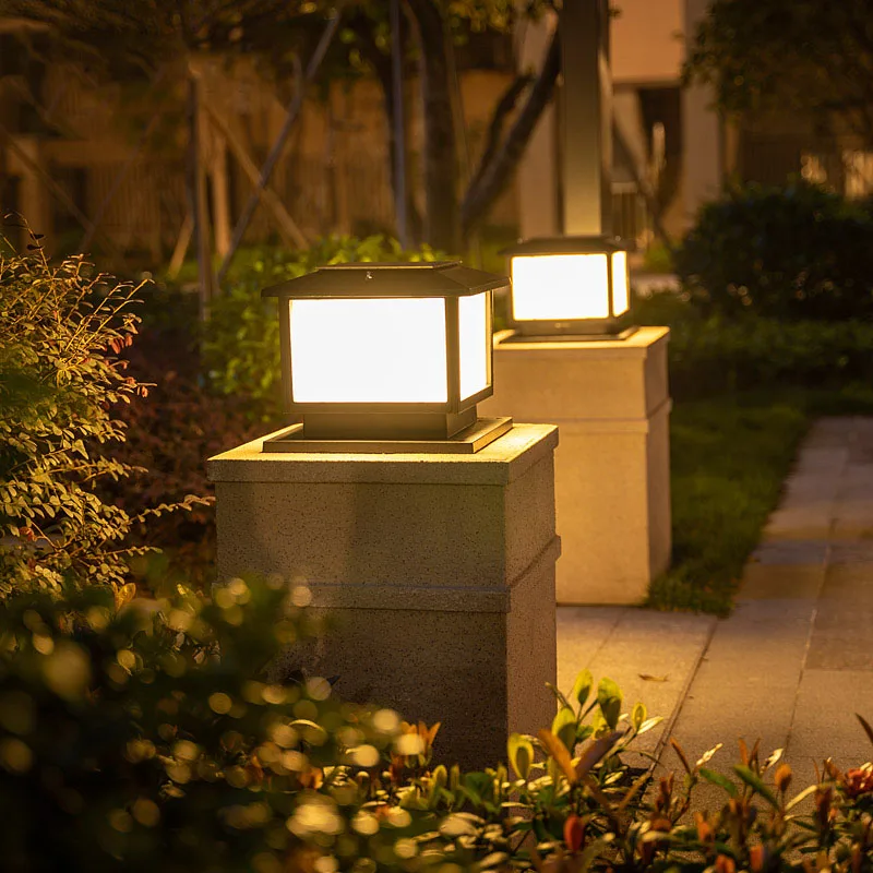 Solar Outdoor Light 4color Dimming Sunlight Light Remote Control LED Pillar Lamps Waterproof Garden Corridor External Decor Lamp