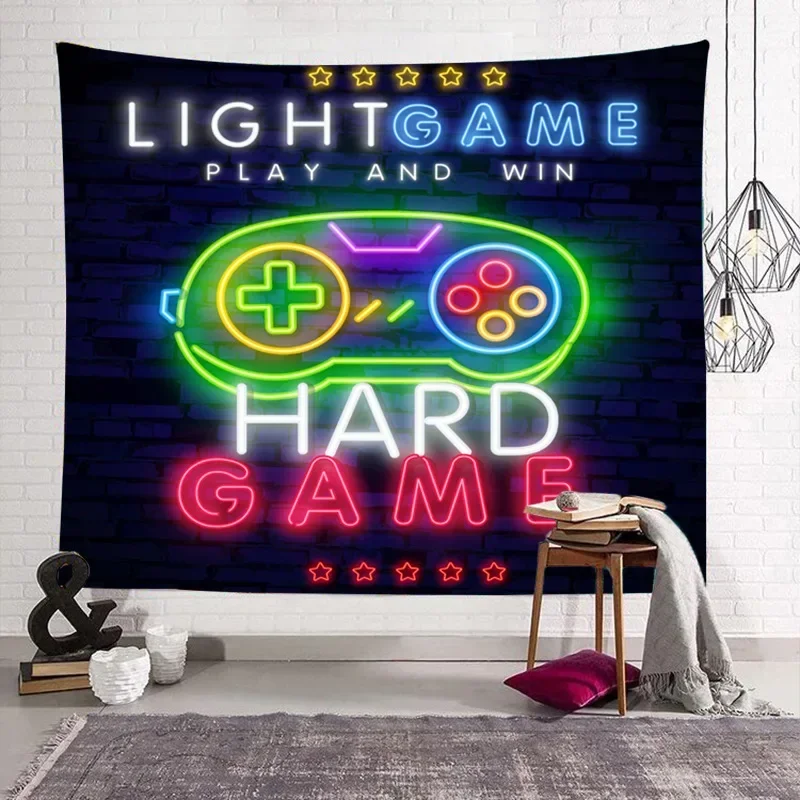 Hot Sale Tapestry Game Console Handle Printing Pattern Neon Light Hanging Cloth Background Cloth Home Decoration Accessories