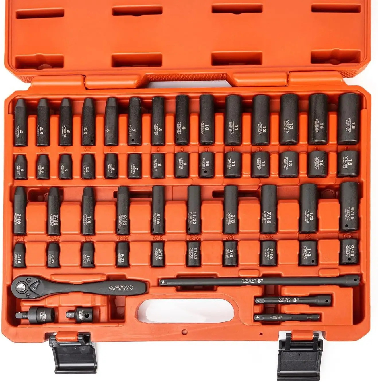 1 4 Drive Impact Socket Set 54 Piece Metric Standard Deep Shallow Chrome Vanadium Steel 3 8 1 4 Reducer Hex Shank Adapter