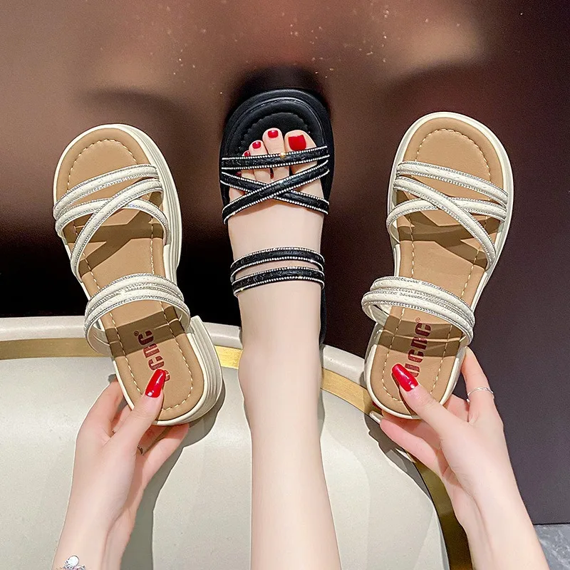 

Women Slippers Summer Open-toe Beach Slippers Fashion Thick Heel One-word Cool Slipper Non Slip Platform Sandals Chaussons Femme