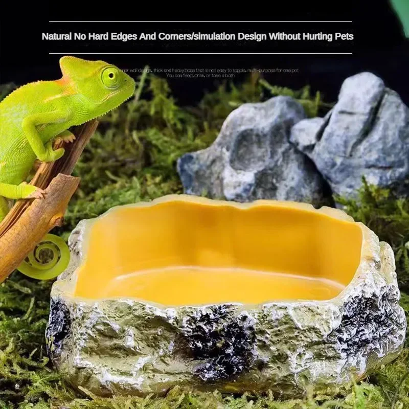 Pet Reptile Water Bowls Terrarium Plate Reptile Feeder Amphibian Feeding Bowl for Frog Chameleon Tortoise Bearded Dragon Turtle