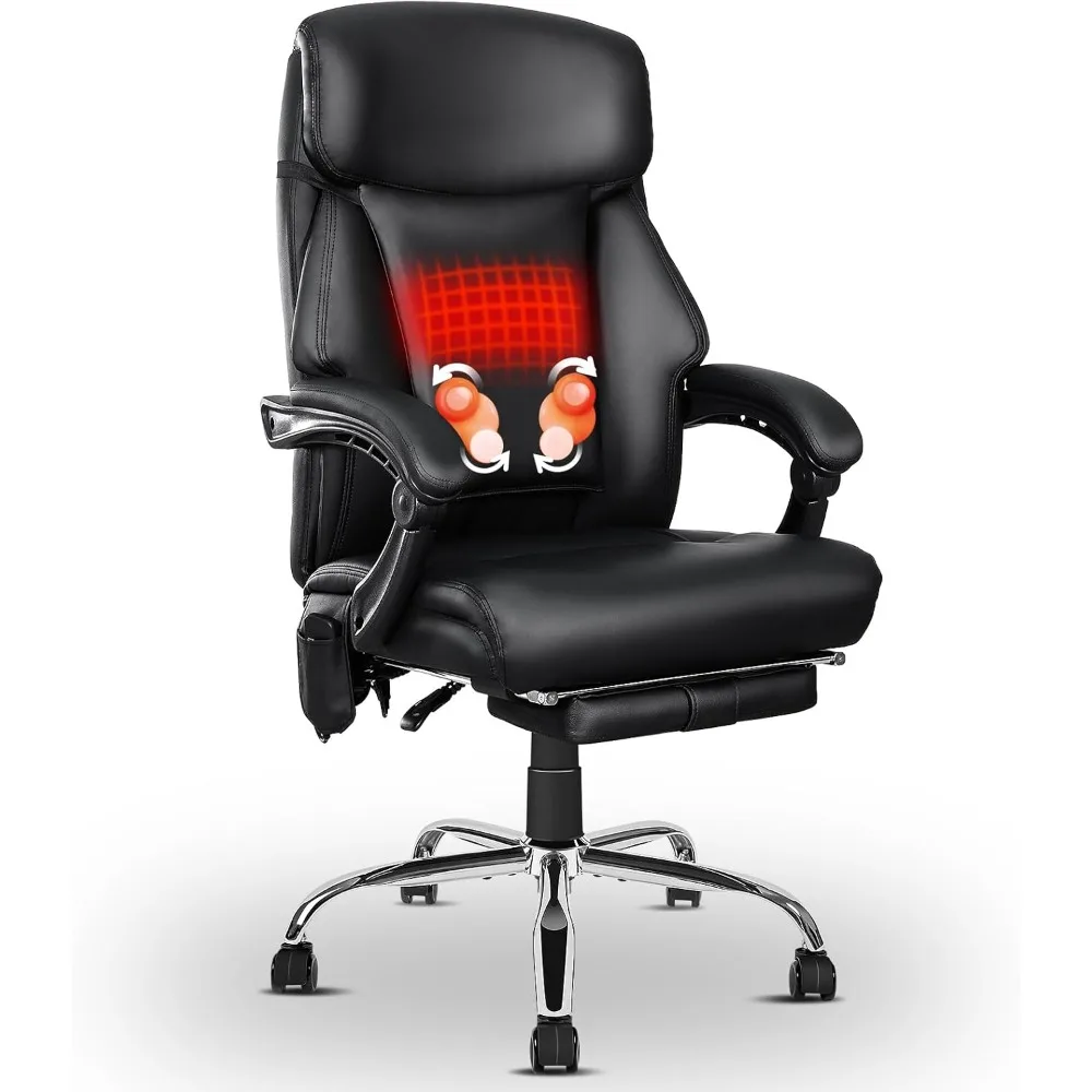 

Massage Executive Office Chair, 3D Back Massage Heated Office Desk Chair with Reclining Backrest, Footrest & Height Adj