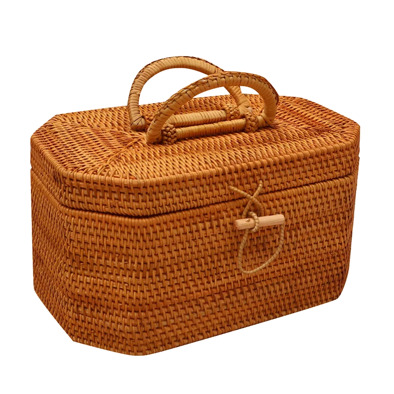 Autumn Rattan Handheld Pu'er Tea Storage Box Organizer Loose Tea Brick Holder Cake Box for Travel And Tea Ceremony Accessories