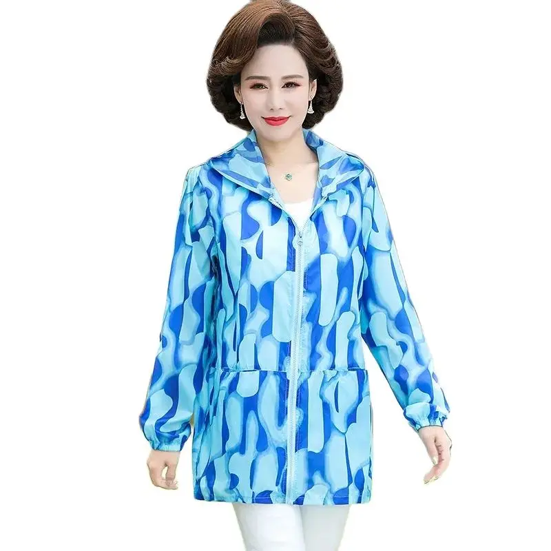 

Middle-Aged Elderly Women's Sun-Proof Clothing Summer Long-Sleeved Loose Thin Coat Anti-Mosquito Sunscreen Casual Jacket Tops