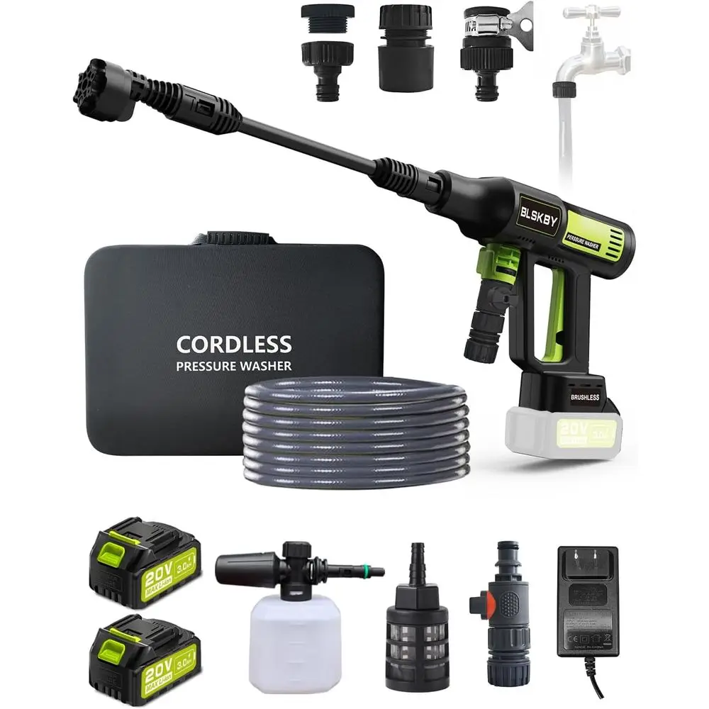 

Cordless Pressure Washer with Faucet Adapter - 2 Pack Batteries 1200PSI Cordless Power Washer Battery Operated with 6-in-1 Nozzl